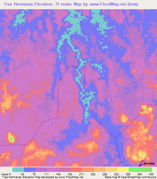 Tres Hermanas,Panama Elevation Map