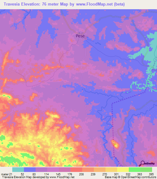 Travesia,Panama Elevation Map