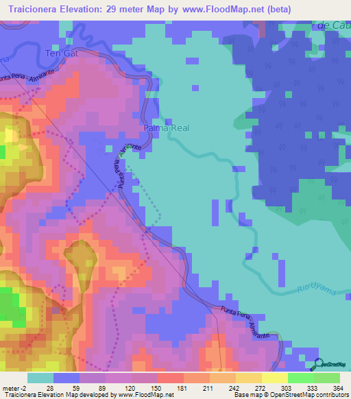 Traicionera,Panama Elevation Map