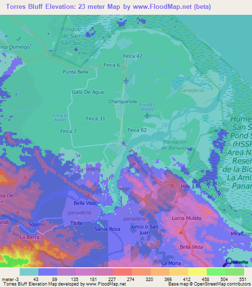 Torres Bluff,Panama Elevation Map