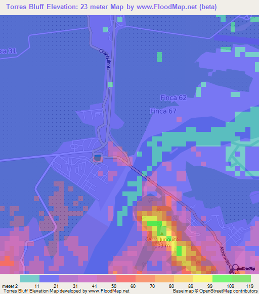 Torres Bluff,Panama Elevation Map
