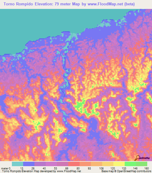 Torno Rompido,Panama Elevation Map