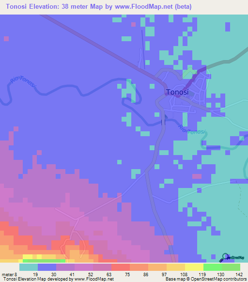 Tonosi,Panama Elevation Map