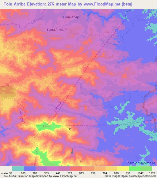 Tolu Arriba,Panama Elevation Map