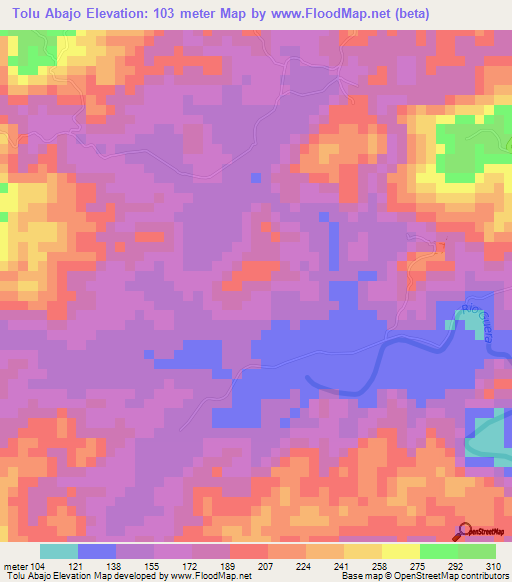 Tolu Abajo,Panama Elevation Map