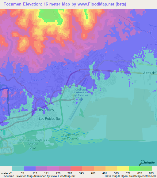 Tocumen,Panama Elevation Map