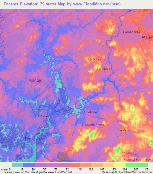 Toceres,Panama Elevation Map