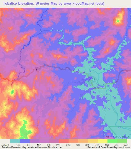 Tobalico,Panama Elevation Map