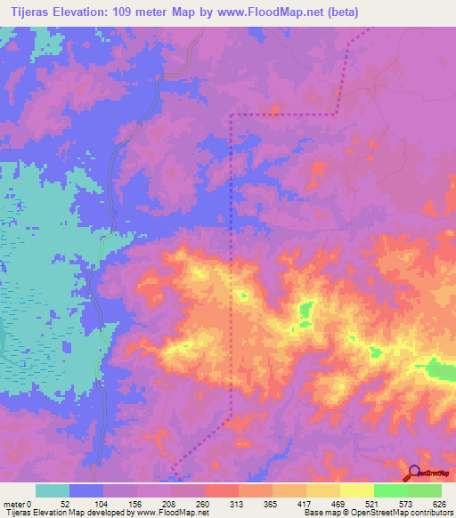 Tijeras,Panama Elevation Map