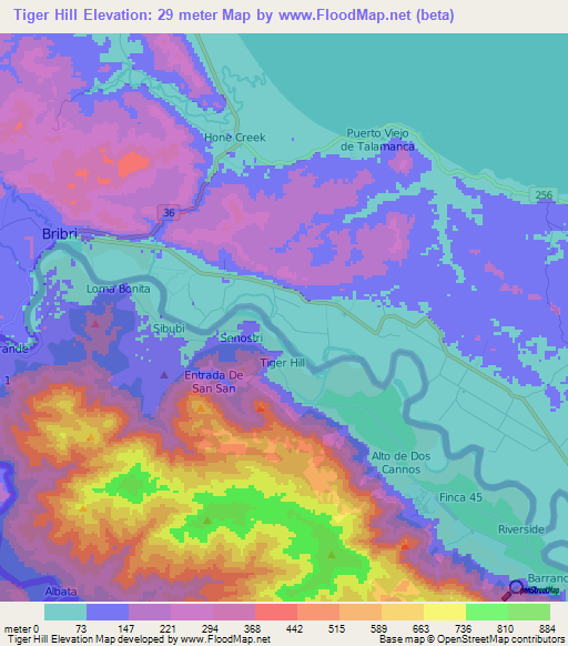 Tiger Hill,Panama Elevation Map