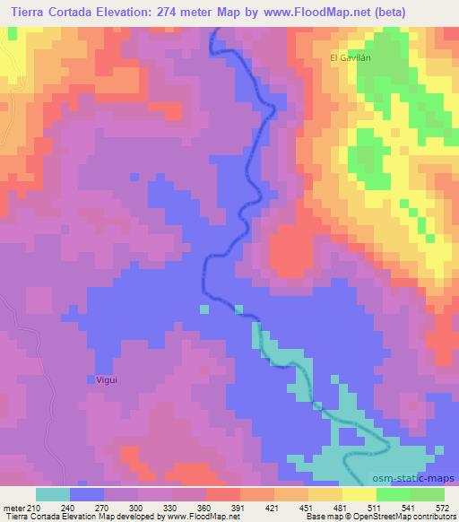 Tierra Cortada,Panama Elevation Map