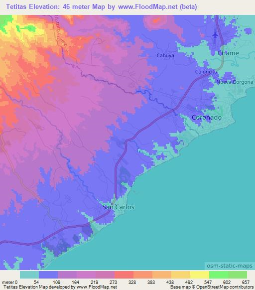 Tetitas,Panama Elevation Map