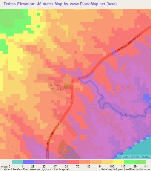 Tetitas,Panama Elevation Map
