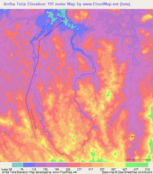 Arriba Teria,Panama Elevation Map