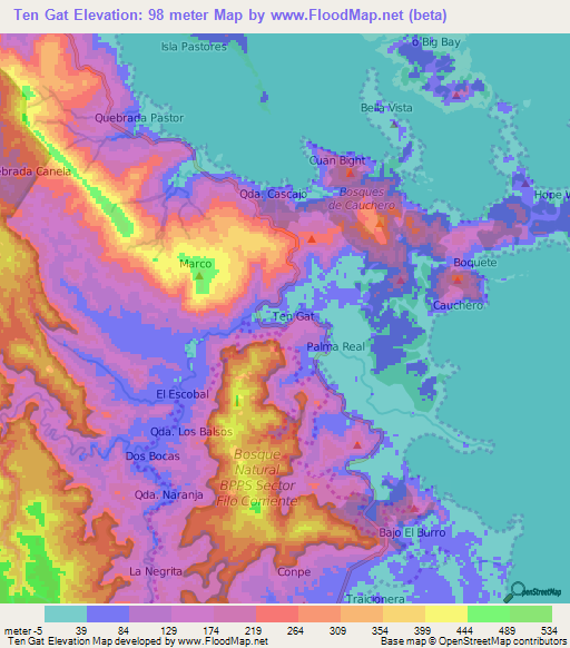 Ten Gat,Panama Elevation Map