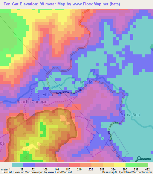 Ten Gat,Panama Elevation Map