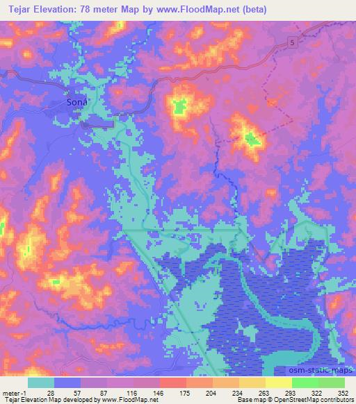 Tejar,Panama Elevation Map