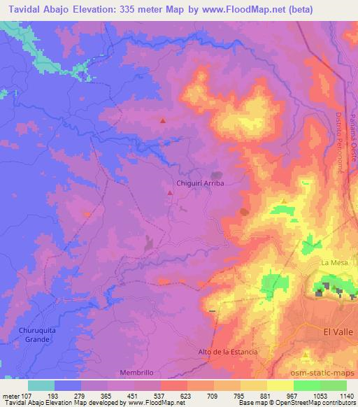 Tavidal Abajo,Panama Elevation Map