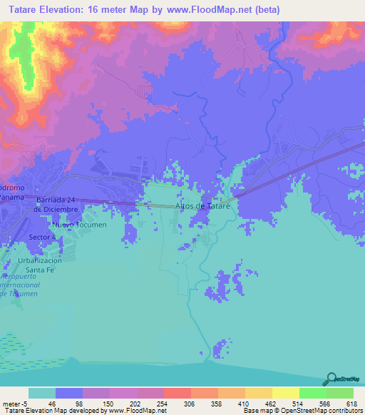 Tatare,Panama Elevation Map