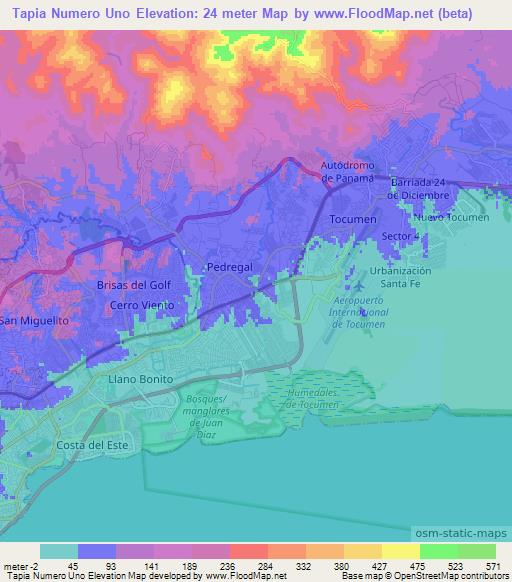 Tapia Numero Uno,Panama Elevation Map