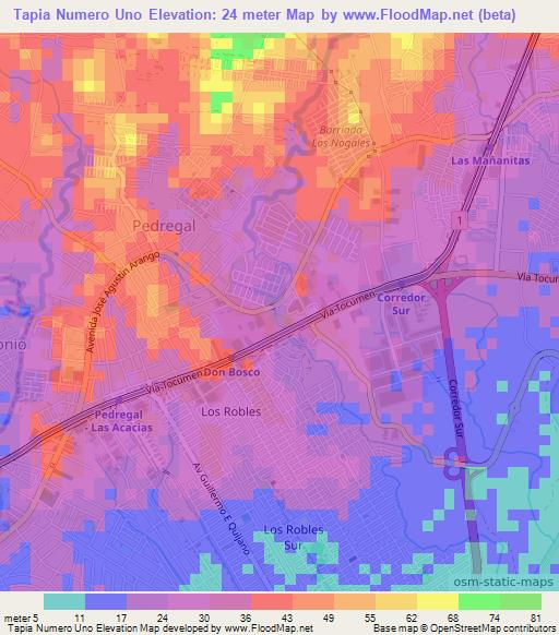Tapia Numero Uno,Panama Elevation Map