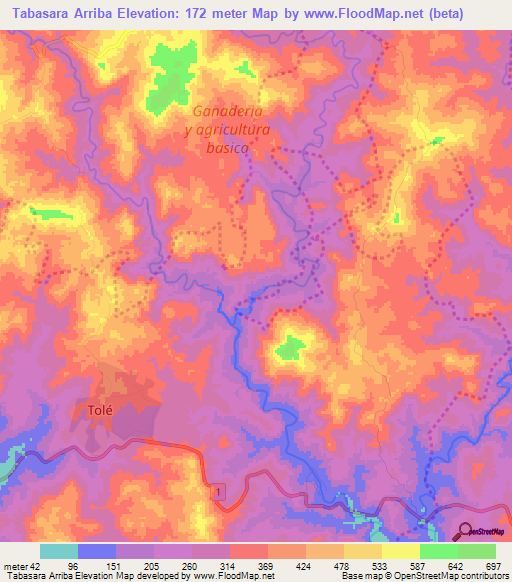 Tabasara Arriba,Panama Elevation Map