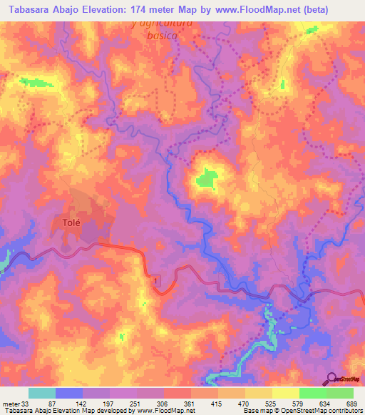 Tabasara Abajo,Panama Elevation Map