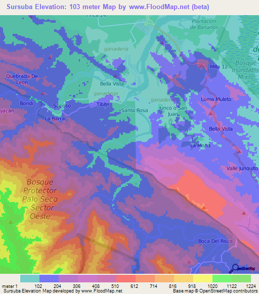 Sursuba,Panama Elevation Map