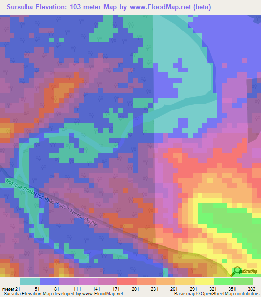 Sursuba,Panama Elevation Map