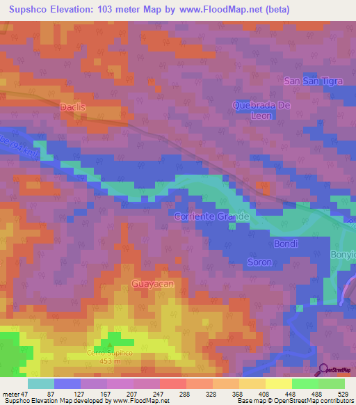 Supshco,Panama Elevation Map