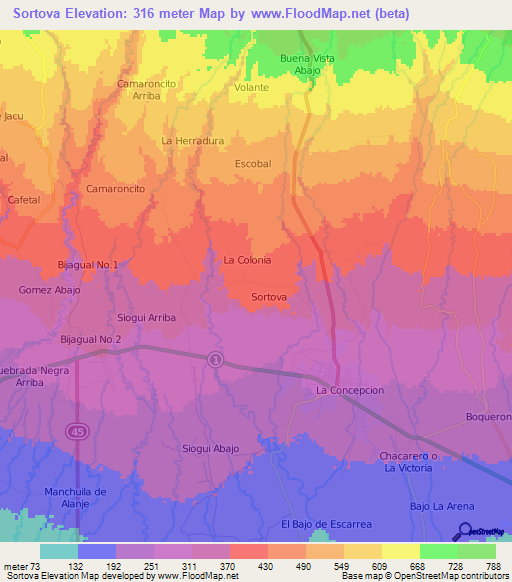 Sortova,Panama Elevation Map