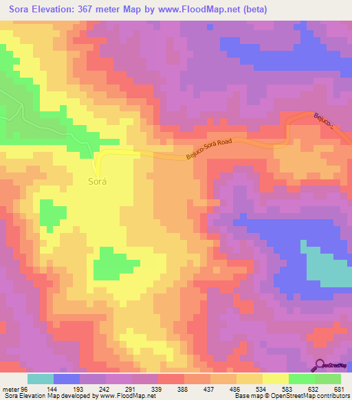 Sora,Panama Elevation Map