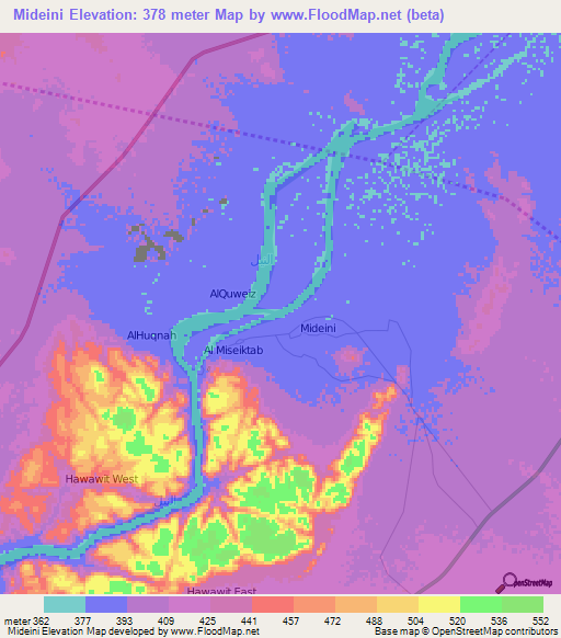 Mideini,Sudan Elevation Map