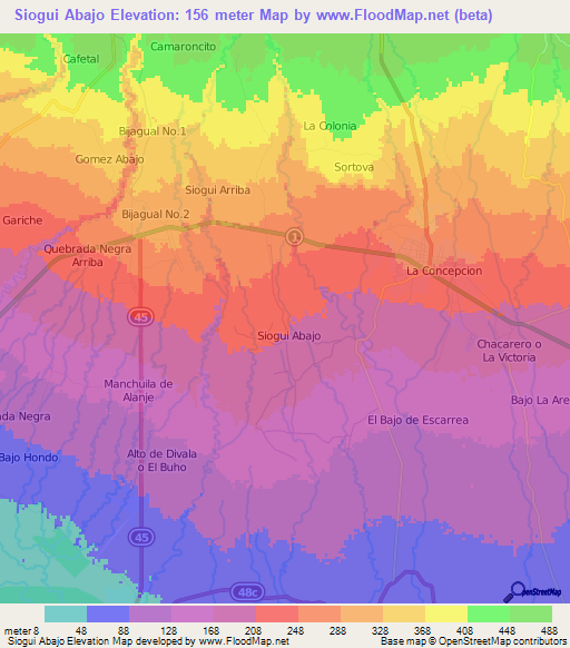 Siogui Abajo,Panama Elevation Map
