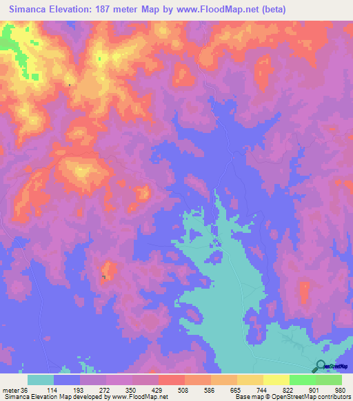 Simanca,Panama Elevation Map