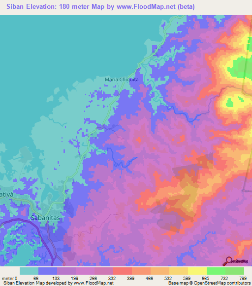 Siban,Panama Elevation Map
