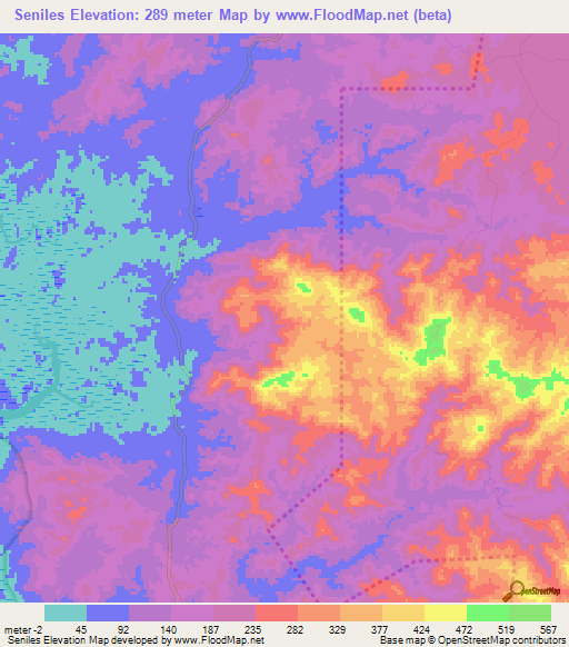 Seniles,Panama Elevation Map