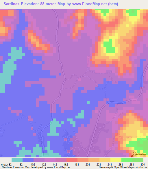 Sardinas,Panama Elevation Map