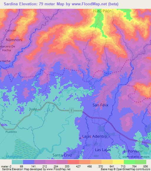 Sardina,Panama Elevation Map