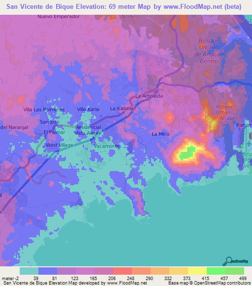 San Vicente de Bique,Panama Elevation Map