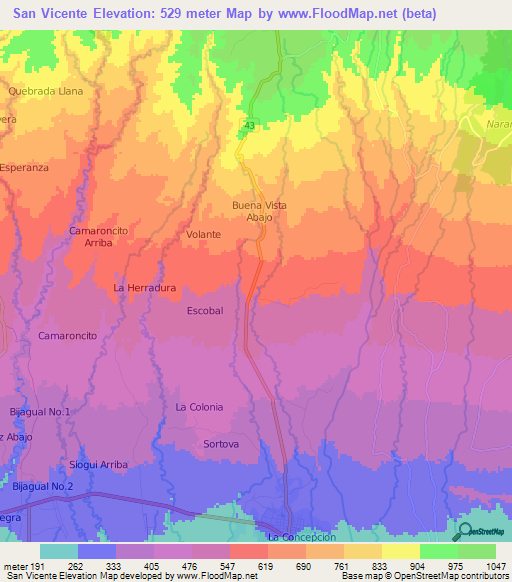 San Vicente,Panama Elevation Map