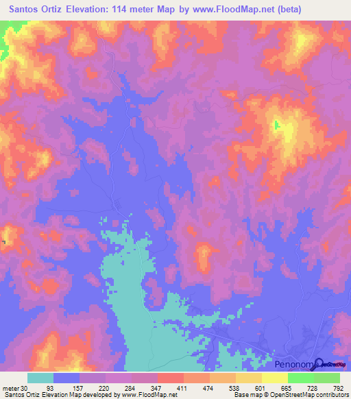 Santos Ortiz,Panama Elevation Map