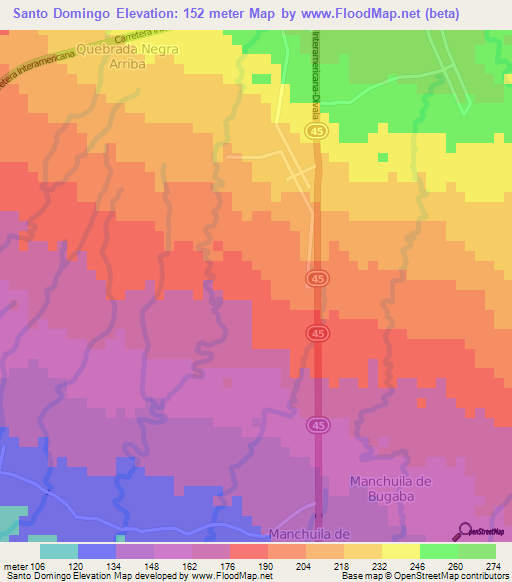 Santo Domingo,Panama Elevation Map