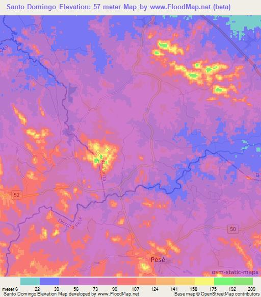 Santo Domingo,Panama Elevation Map
