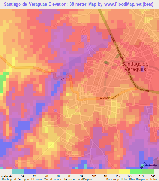 Santiago de Veraguas,Panama Elevation Map