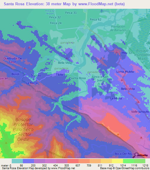 Santa Rosa,Panama Elevation Map