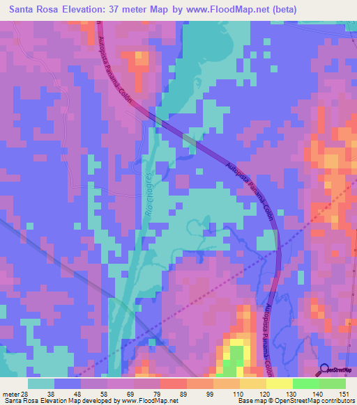 Santa Rosa,Panama Elevation Map
