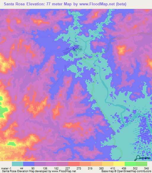 Santa Rosa,Panama Elevation Map