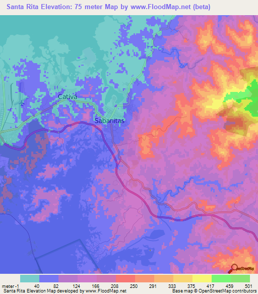Santa Rita,Panama Elevation Map