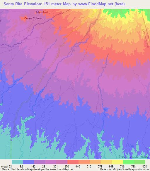 Santa Rita,Panama Elevation Map